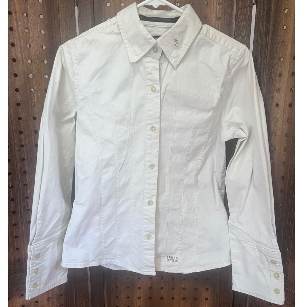 Harley-Davidson Western Style White/Cream Button Down Shirt Women's Medium Y2K